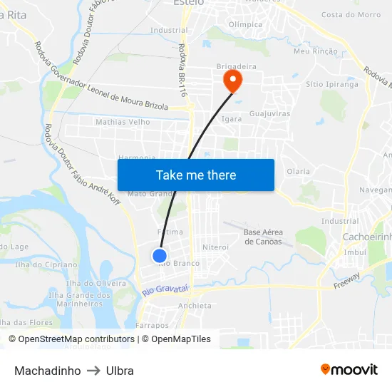 Machadinho to Ulbra map