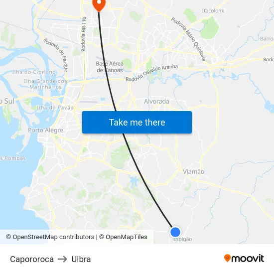 Capororoca to Ulbra map