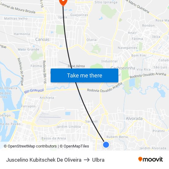 Juscelino Kubitschek De Oliveira to Ulbra map