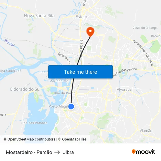 Mostardeiro - Parcão to Ulbra map