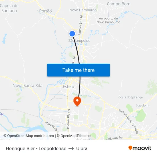 Henrique Bier - Leopoldense to Ulbra map