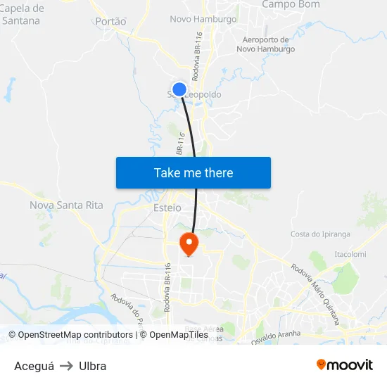 Aceguá to Ulbra map