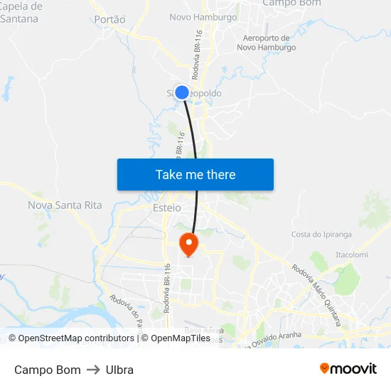 Campo Bom to Ulbra map