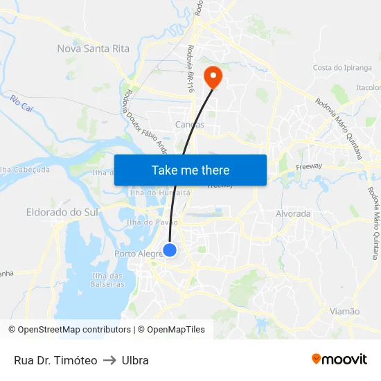 Rua Dr. Timóteo to Ulbra map