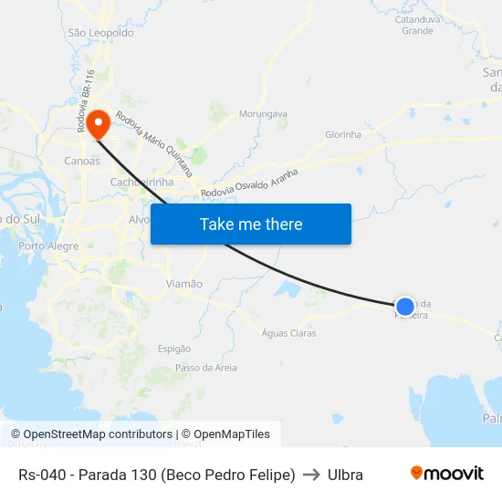 Rs-040 - Parada 130 (Beco Pedro Felipe) to Ulbra map