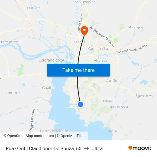 Rua Gentil Claudionor De Souza, 65 to Ulbra map