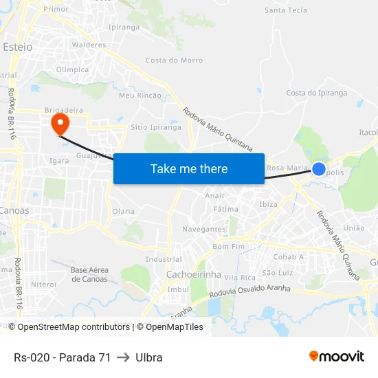 Rs-020 - Parada 71 to Ulbra map