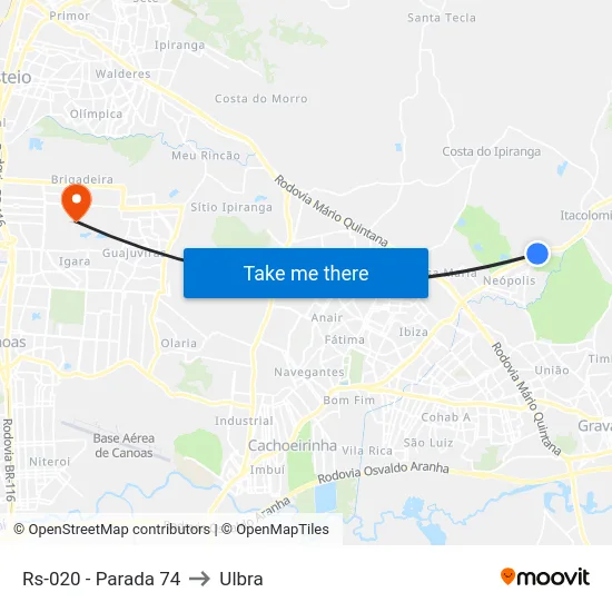 Rs-020 - Parada 74 to Ulbra map