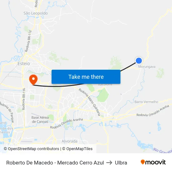 Roberto De Macedo - Mercado Cerro Azul to Ulbra map