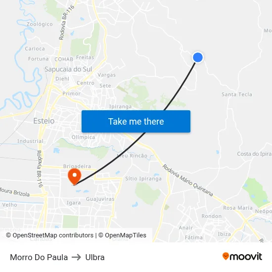 Morro Do Paula to Ulbra map