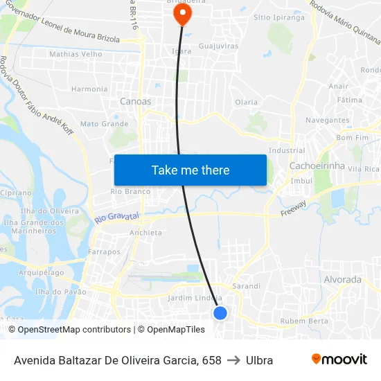 Avenida Baltazar De Oliveira Garcia, 658 to Ulbra map