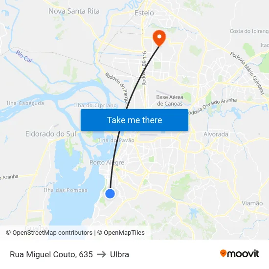 Rua Miguel Couto, 635 to Ulbra map