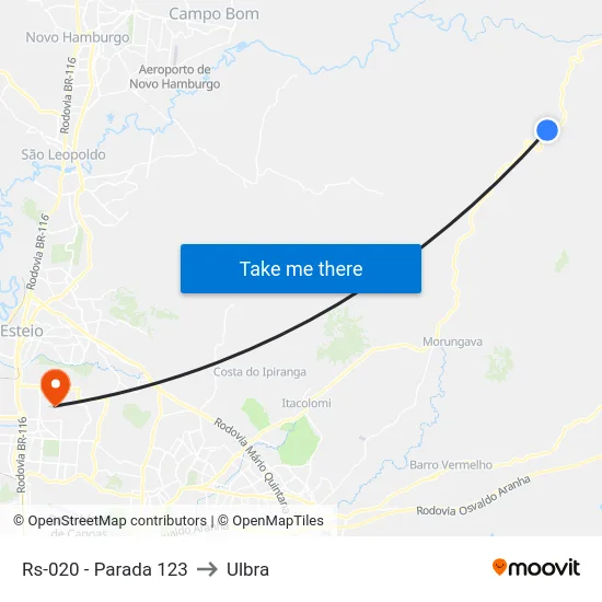 Rs-020 - Parada 123 to Ulbra map