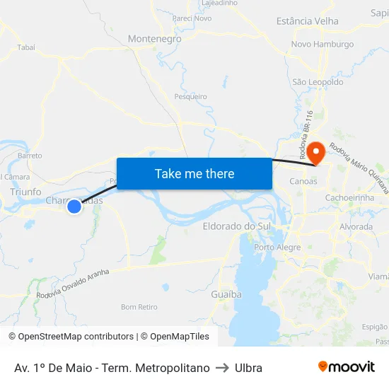 Av. 1º De Maio - Term. Metropolitano to Ulbra map