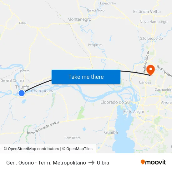 Gen. Osório - Term. Metropolitano to Ulbra map