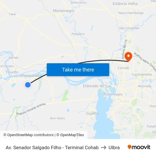 Av. Senador Salgado Filho - Terminal Cohab to Ulbra map