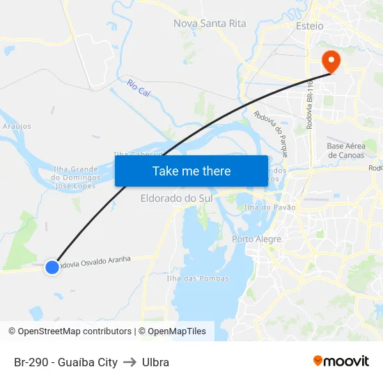 Br-290 - Guaíba City to Ulbra map