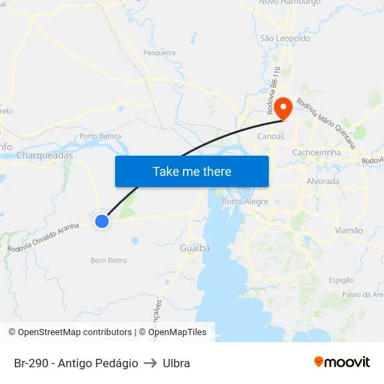 Br-290 - Antigo Pedágio to Ulbra map