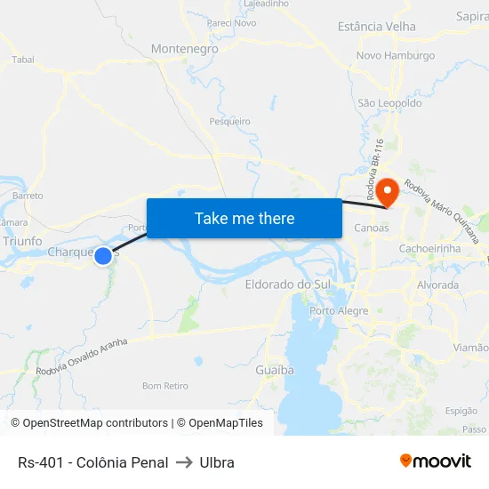 Rs-401 - Colônia Penal to Ulbra map