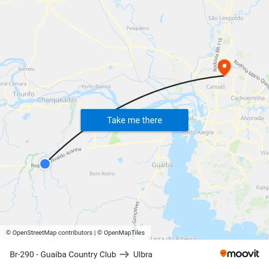 Br-290  - Guaíba Country Club to Ulbra map
