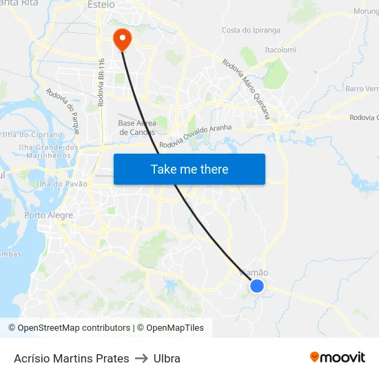 Acrísio Martins Prates to Ulbra map
