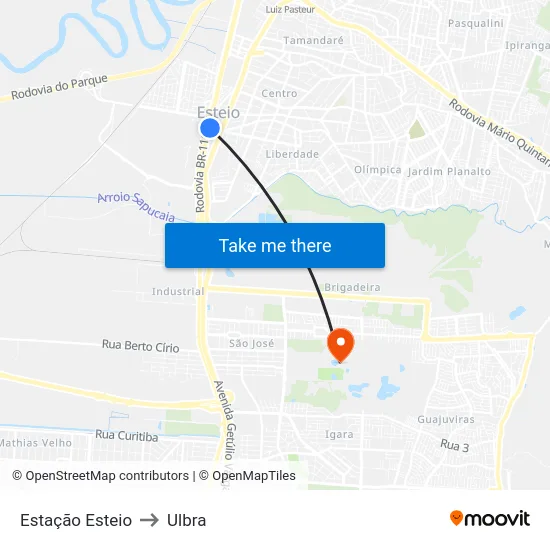 Estação Esteio to Ulbra map