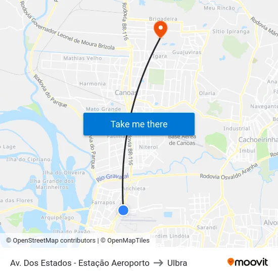 Av. Dos Estados - Estação Aeroporto to Ulbra map