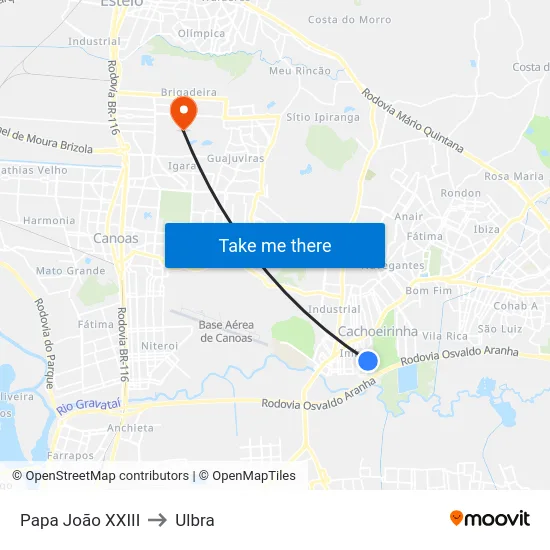 Papa João XXIII to Ulbra map