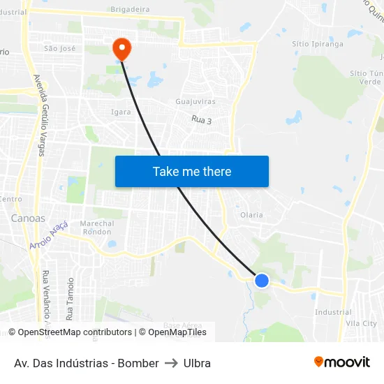 Av. Das Indústrias - Bomber to Ulbra map