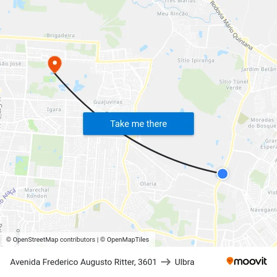 Avenida Frederico Augusto Ritter, 3601 to Ulbra map