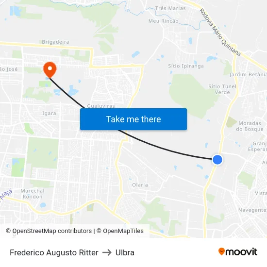 Frederico Augusto Ritter to Ulbra map