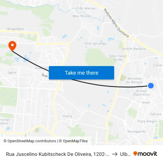 Rua Juscelino Kubitscheck De Oliveira, 1202-1230 to Ulbra map