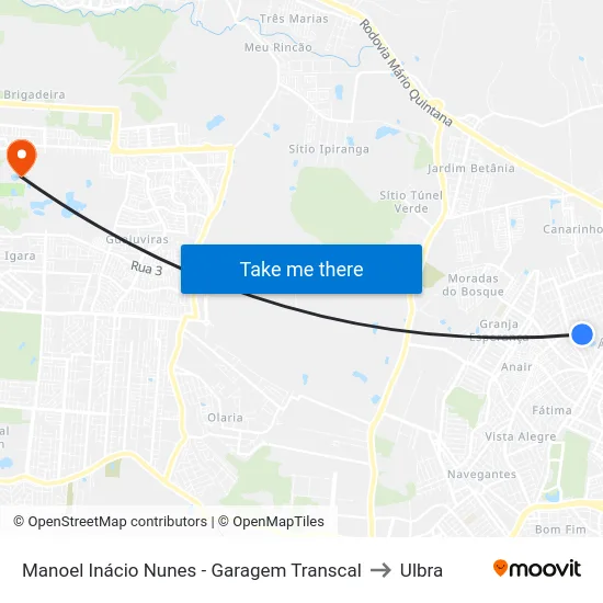 Manoel Inácio Nunes - Garagem Transcal to Ulbra map