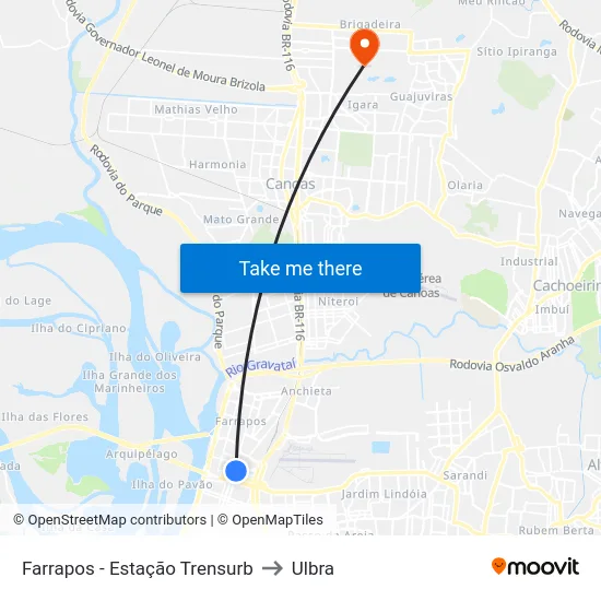 Farrapos - Estação Trensurb to Ulbra map