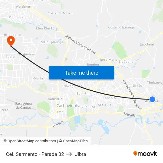 Cel. Sarmento - Parada 02 to Ulbra map