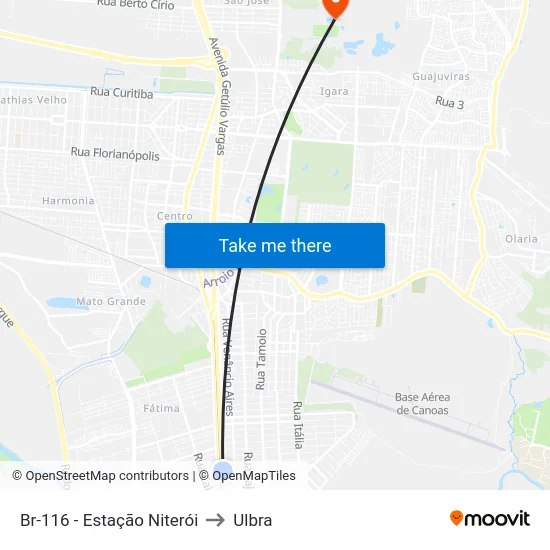 Br-116 - Estação Niterói to Ulbra map