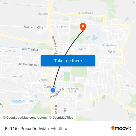 Br-116 - Praça Do Avião to Ulbra map