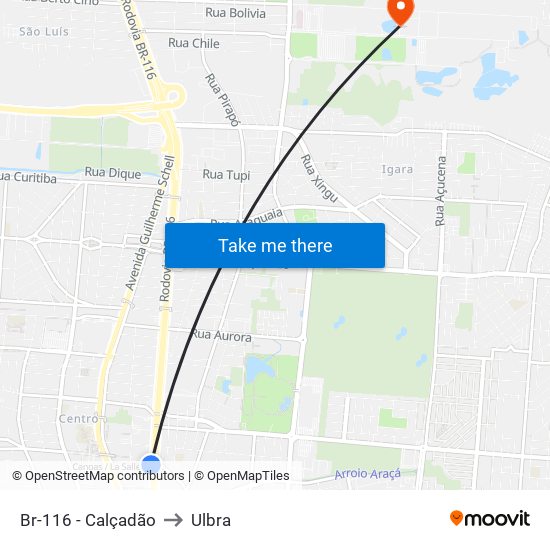 Br-116 - Calçadão to Ulbra map