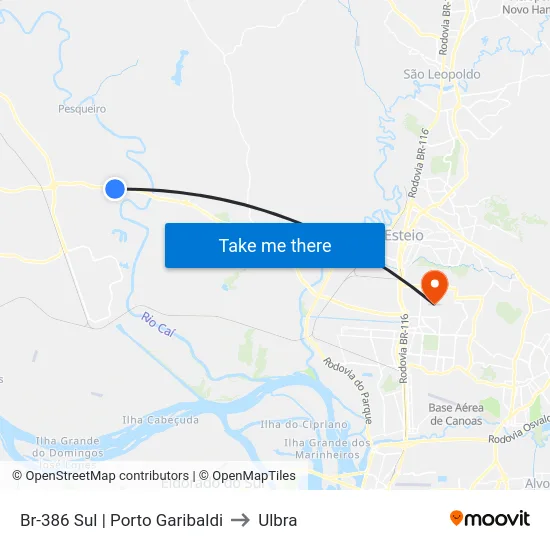 Br-386 Sul | Porto Garibaldi to Ulbra map