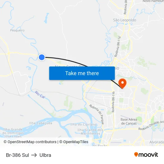 Br-386 Sul to Ulbra map