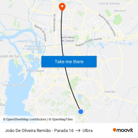 João De Oliveira Remião - Parada 16 to Ulbra map