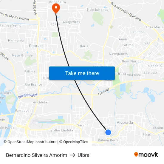 Bernardino Silveira Amorim to Ulbra map