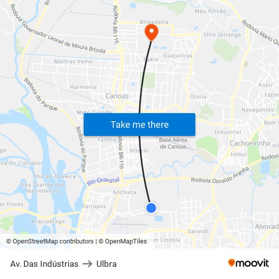 Av. Das Indústrias to Ulbra map