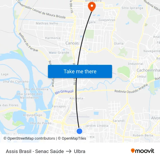 Assis Brasil - Senac Saúde to Ulbra map