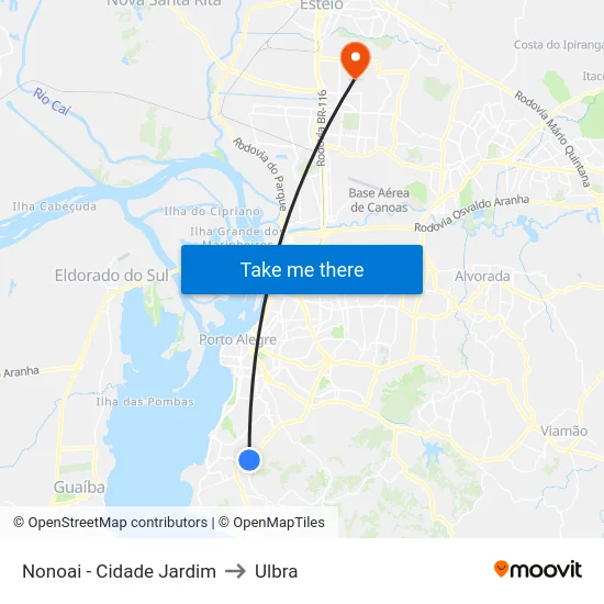 Nonoai - Cidade Jardim to Ulbra map
