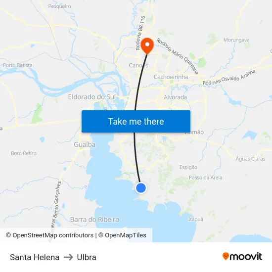 Santa Helena to Ulbra map