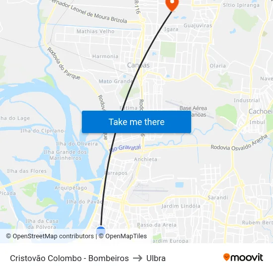 Cristovão Colombo - Bombeiros to Ulbra map
