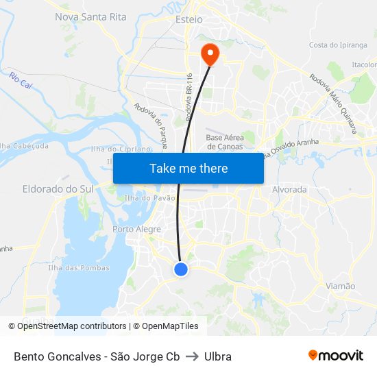 Bento Goncalves - São Jorge Cb to Ulbra map