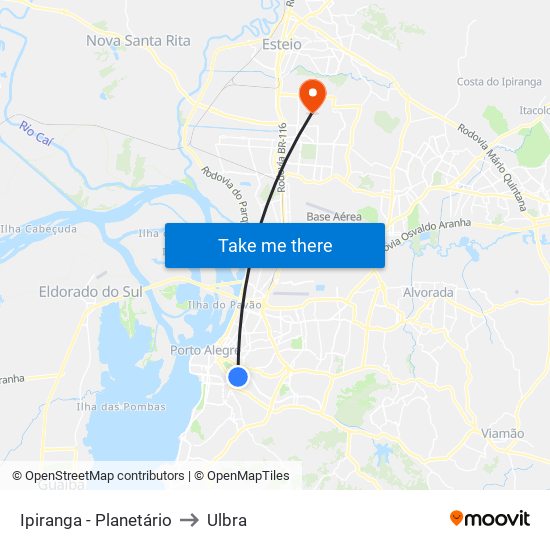 Ipiranga - Planetário to Ulbra map