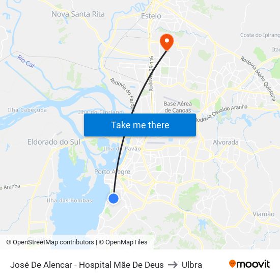 José De Alencar - Hospital Mãe De Deus to Ulbra map